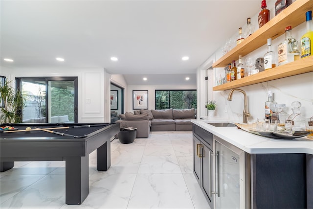 interior space with billiards and wet bar