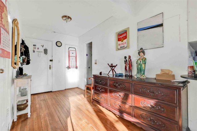 foyer entrance with light hardwood / wood-style floors