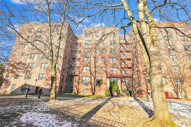 view of snow covered property