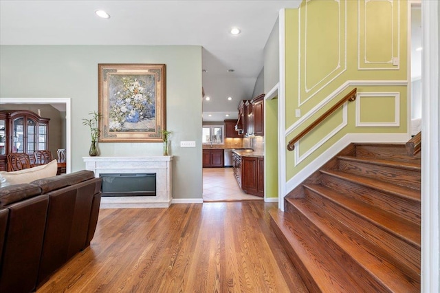 living room with light wood-type flooring