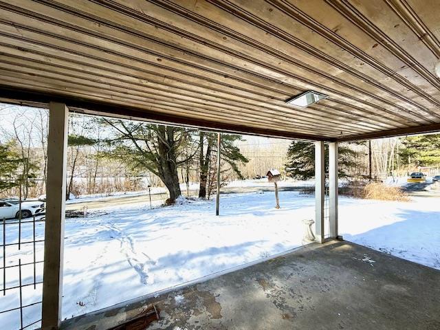 view of snow covered patio