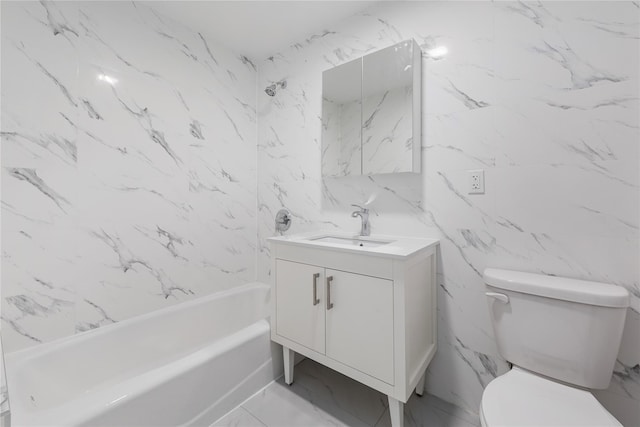 full bathroom featuring vanity, shower / bathtub combination, and toilet