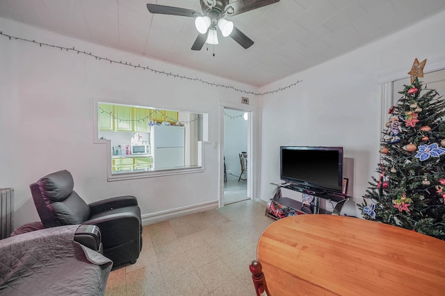 living room with ceiling fan