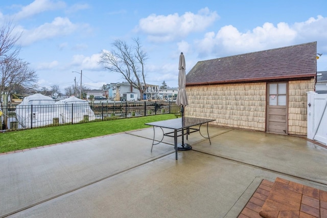 view of patio / terrace featuring a water view