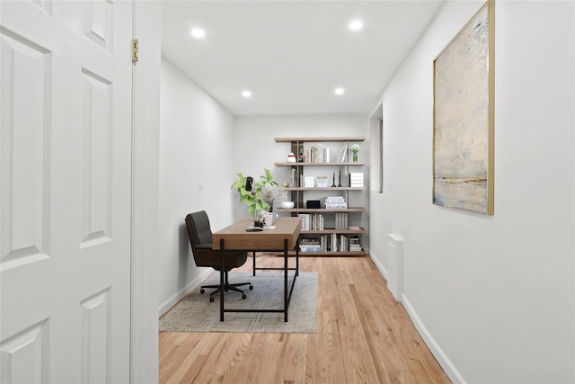 office area featuring light hardwood / wood-style floors