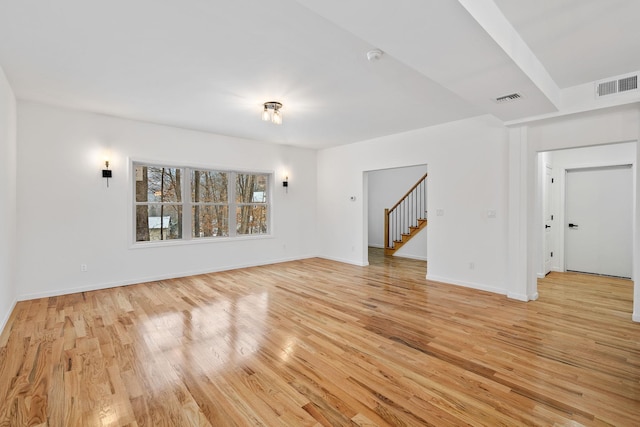 unfurnished living room with light hardwood / wood-style flooring