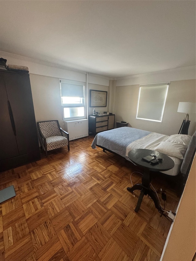 bedroom with parquet flooring