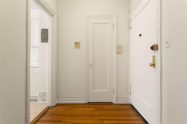 hallway with wood-type flooring