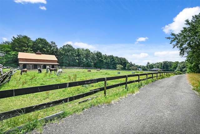 view of road with a rural view