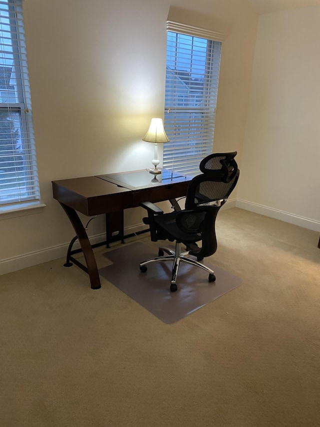 view of carpeted home office