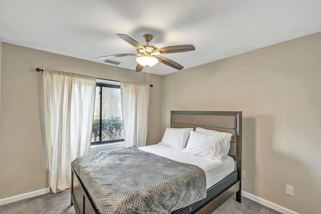 bedroom featuring ceiling fan and carpet floors