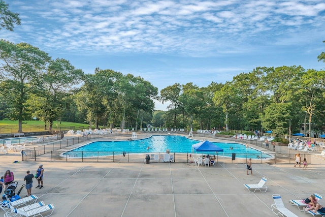 view of swimming pool with a patio area