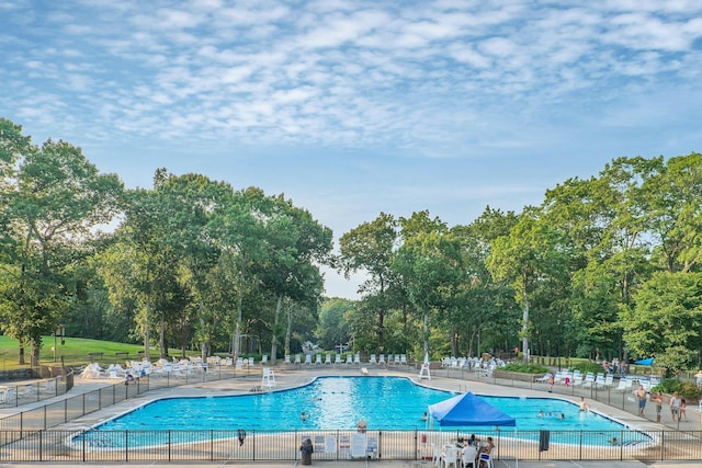 view of pool featuring a patio