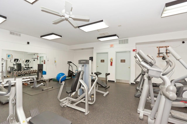 gym with ceiling fan