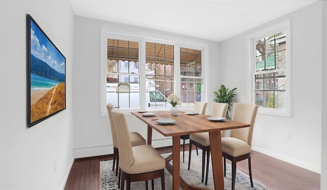 dining area featuring plenty of natural light and dark wood-type flooring