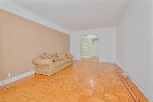 unfurnished room featuring light parquet flooring