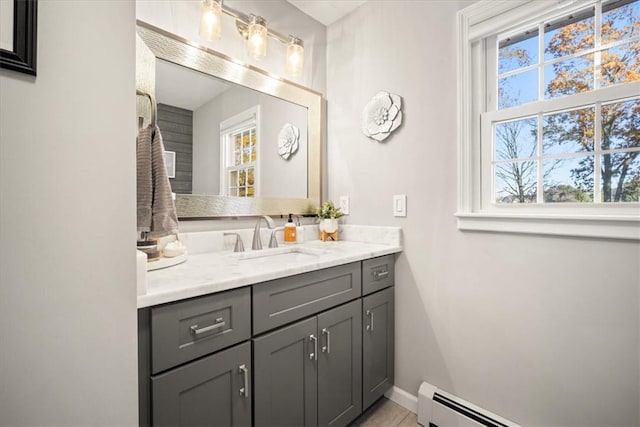 bathroom featuring vanity and a baseboard radiator