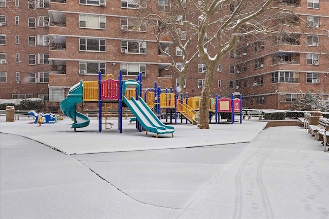 view of snow covered playground