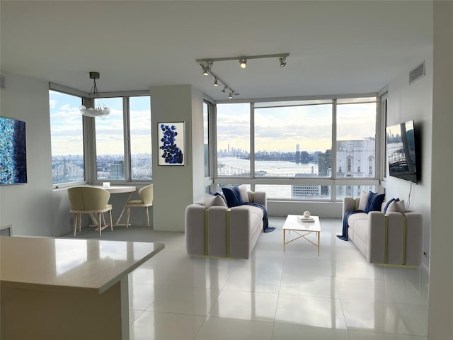 view of tiled living room