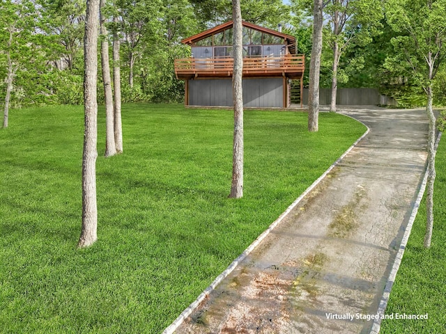 view of yard with a wooden deck