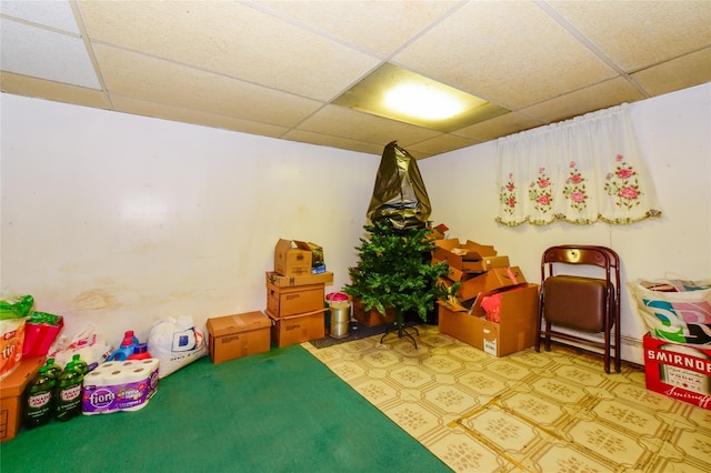 playroom with a drop ceiling