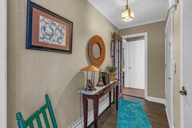 foyer featuring dark hardwood / wood-style floors and ornamental molding