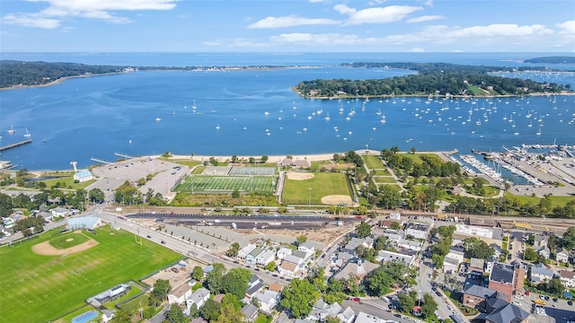 bird's eye view featuring a water view