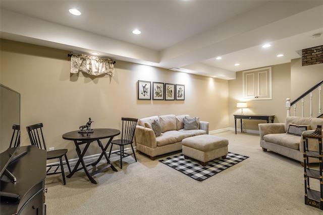 living room featuring light colored carpet