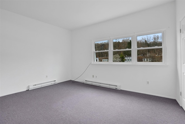 empty room with carpet flooring and baseboard heating