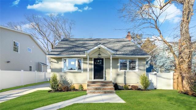 bungalow with a front lawn