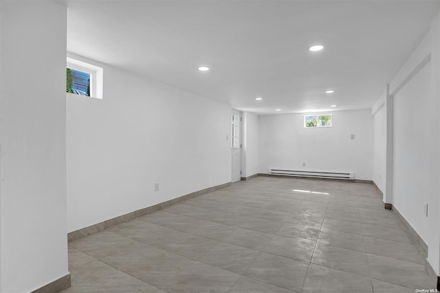 basement with baseboard heating