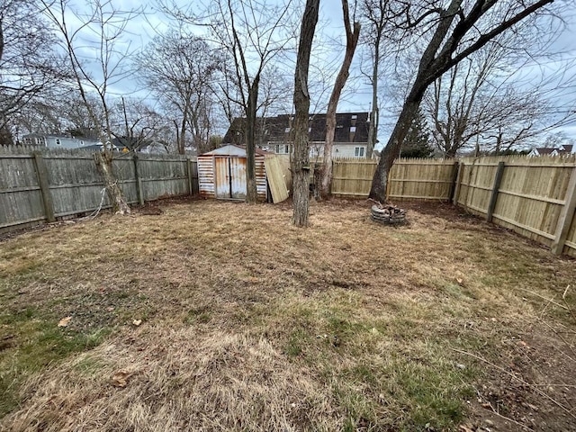 view of yard featuring a shed