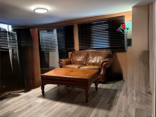 living area with wood-type flooring