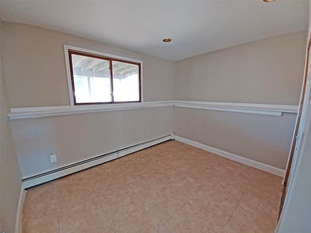 unfurnished room with baseboard heating