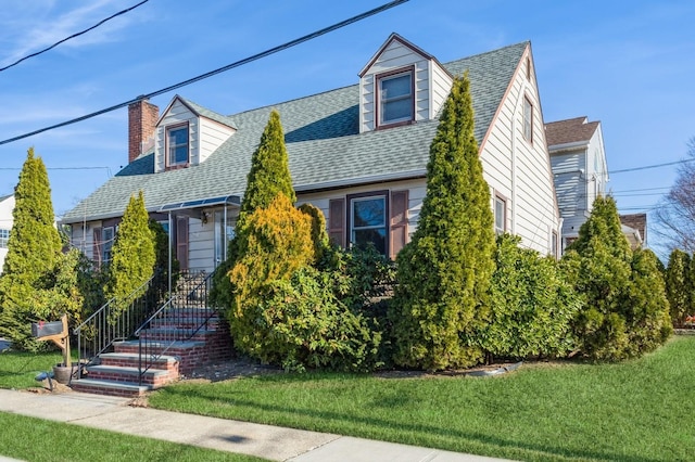 cape cod house with a front yard