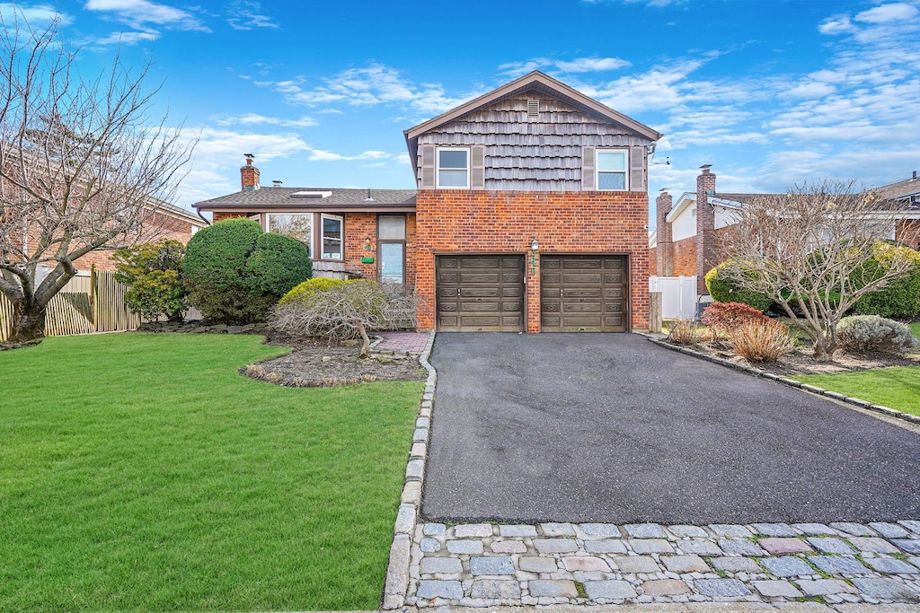 view of front of home with a garage and a front yard