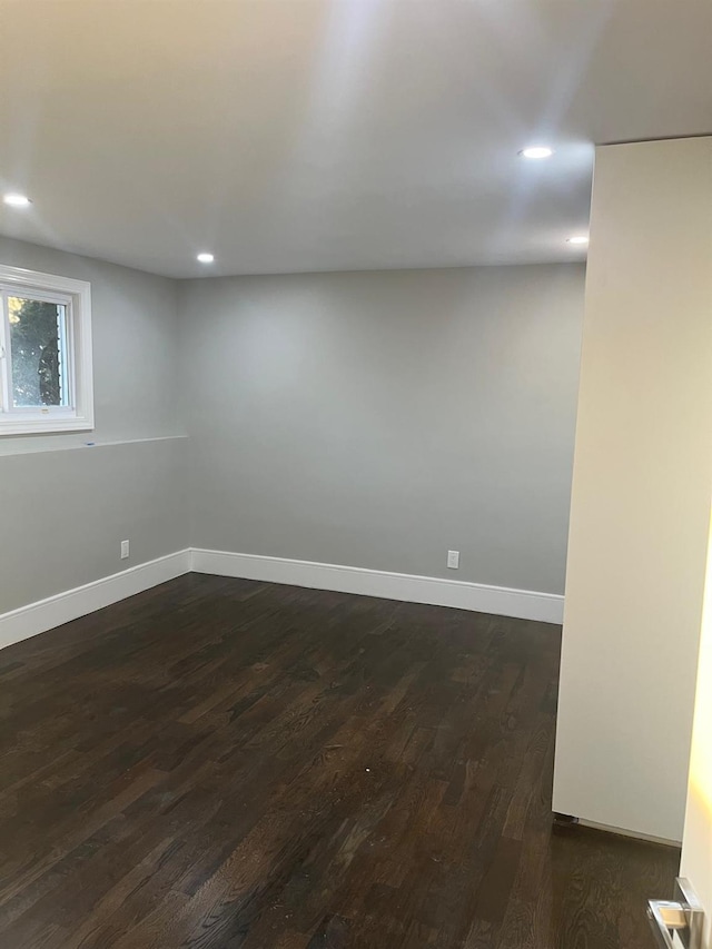 basement featuring dark wood-type flooring