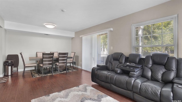 living room featuring dark hardwood / wood-style floors