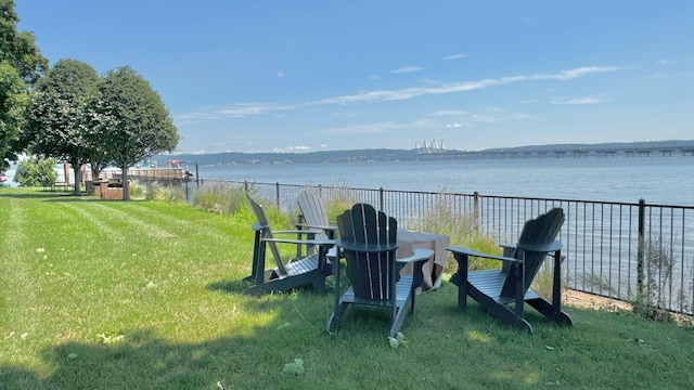 view of yard with a water view