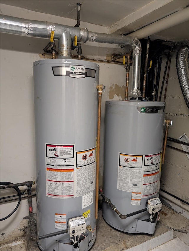 utility room featuring water heater