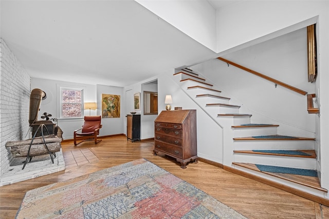 interior space featuring a wood stove and light hardwood / wood-style floors