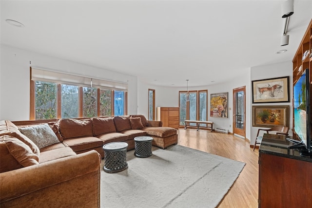 living room featuring light wood-type flooring