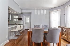 dining space featuring plenty of natural light and dark wood-type flooring