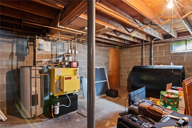 basement with water heater