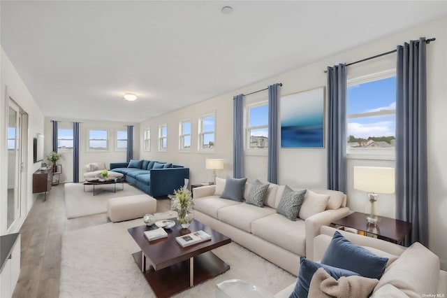 living room with light hardwood / wood-style flooring