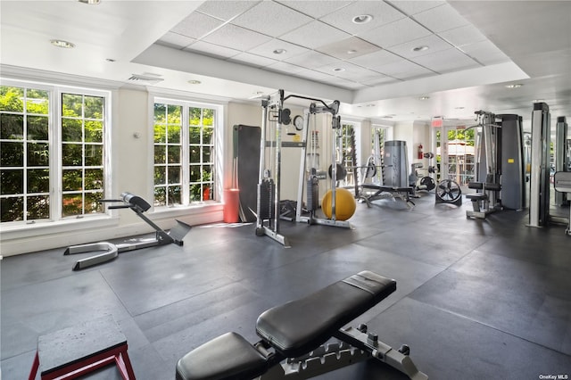 gym with a drop ceiling