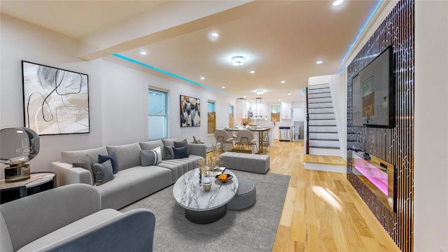 living room with hardwood / wood-style flooring