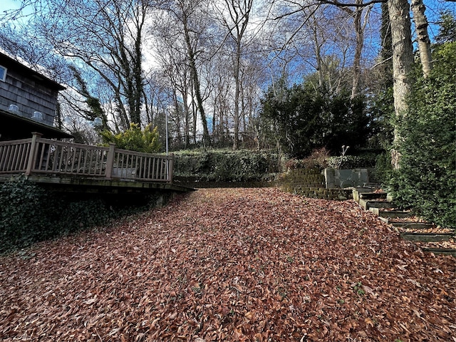 view of yard with a wooden deck