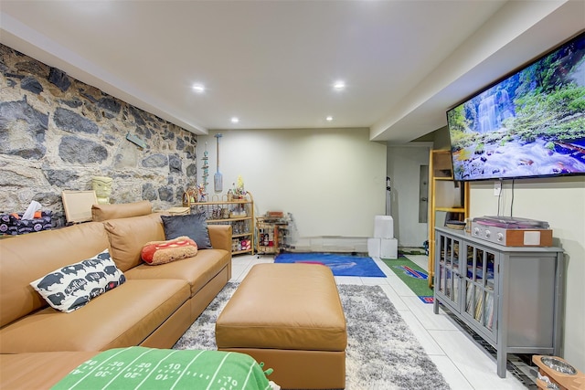 living room featuring light tile patterned floors