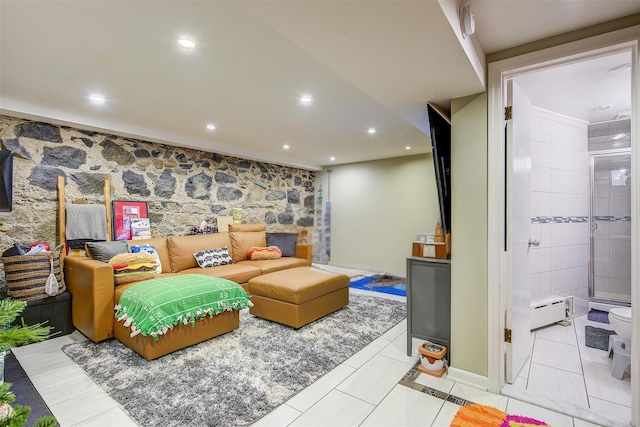 living room with light tile patterned floors